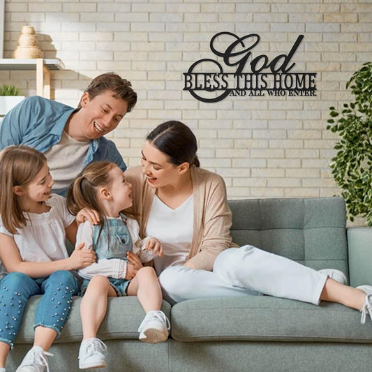 God Bless This Home Wall Decor Rustic Metal Home Sign Christian Jesus Decorations for Farmhouse Entryway Living Room Kitchen Dining Room