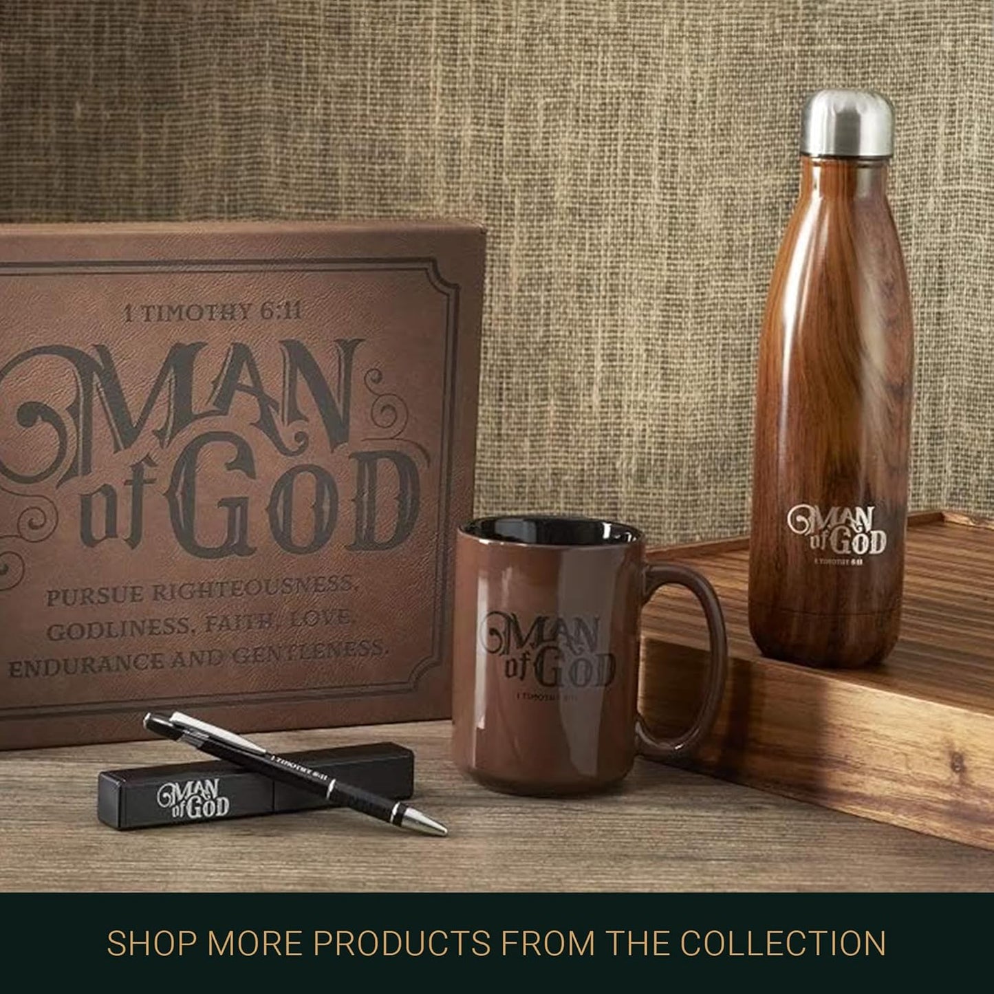 Brown Ceramic Coffee Mug – 14 Oz. Microwave and Dishwasher-Safe Inspirational Scripture Coffee and Tea Mug for Men, Dads, and Pastors with Bible Verse: Man of God – 1 Timothy 6:11