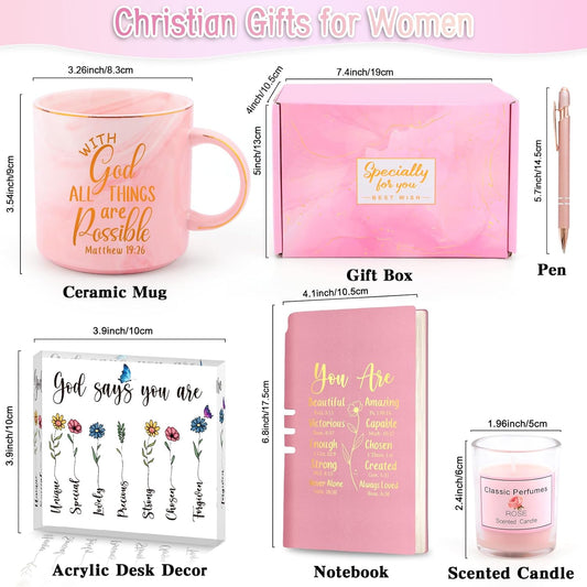 Christian Gifts for Women Faith Based Gift Bible Verse Religious Gifts for Girl Catholic Baptism Inspirational Spiritual Gift Sister Friend Wife Mom with God All Things Are Possible Mug Set