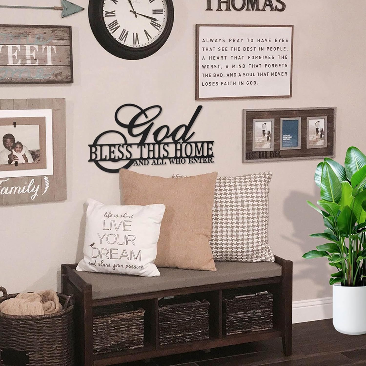 God Bless This Home Wall Decor Rustic Metal Home Sign Christian Jesus Decorations for Farmhouse Entryway Living Room Kitchen Dining Room