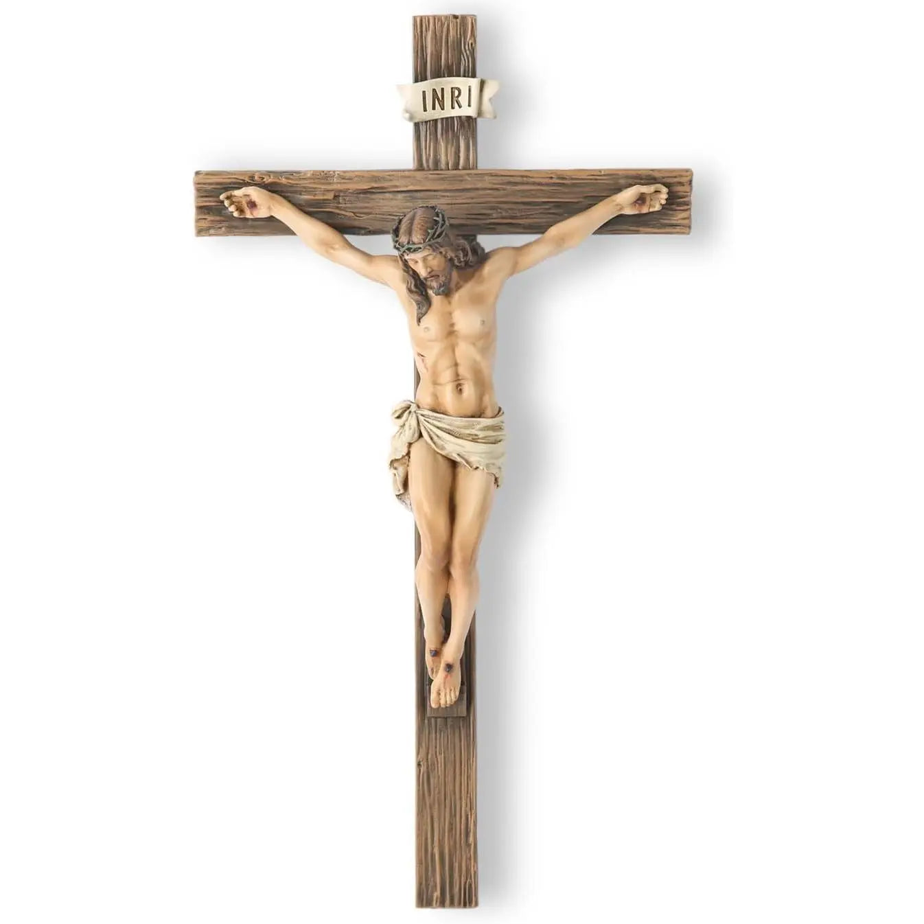 Jesus Christ Inspirational Wall Cross — Traditional Design — Natural Wood Grain Texture — Resin & Stone Wall-Mounted Cross