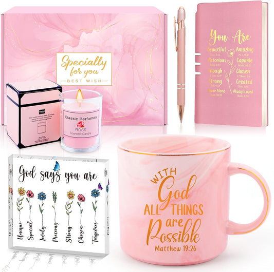 Christian Gifts for Women Faith Based Gift Bible Verse Religious Gifts for Girl Catholic Baptism Inspirational Spiritual Gift Sister Friend Wife Mom with God All Things Are Possible Mug Set