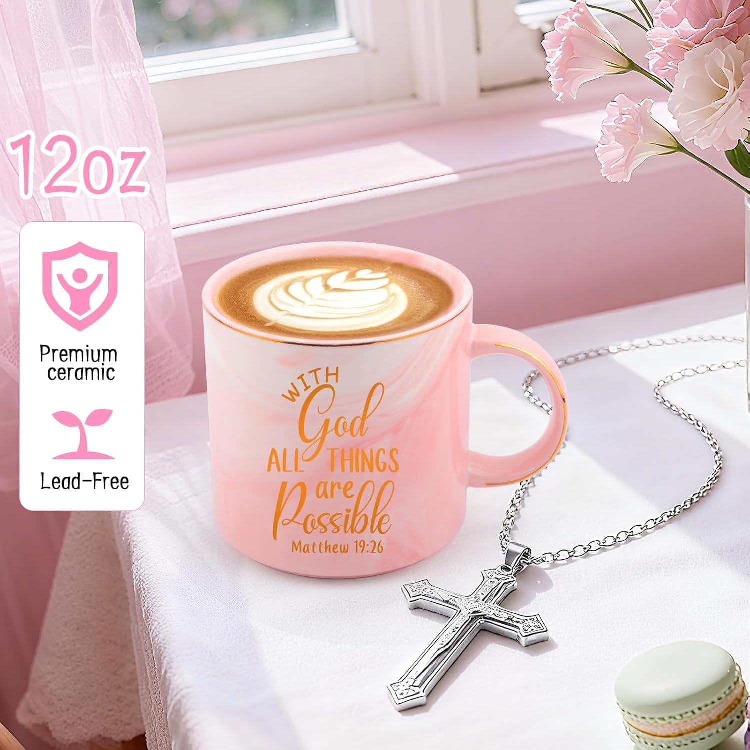 Christian Gifts for Women Faith Based Gift Bible Verse Religious Gifts for Girl Catholic Baptism Inspirational Spiritual Gift Sister Friend Wife Mom with God All Things Are Possible Mug Set