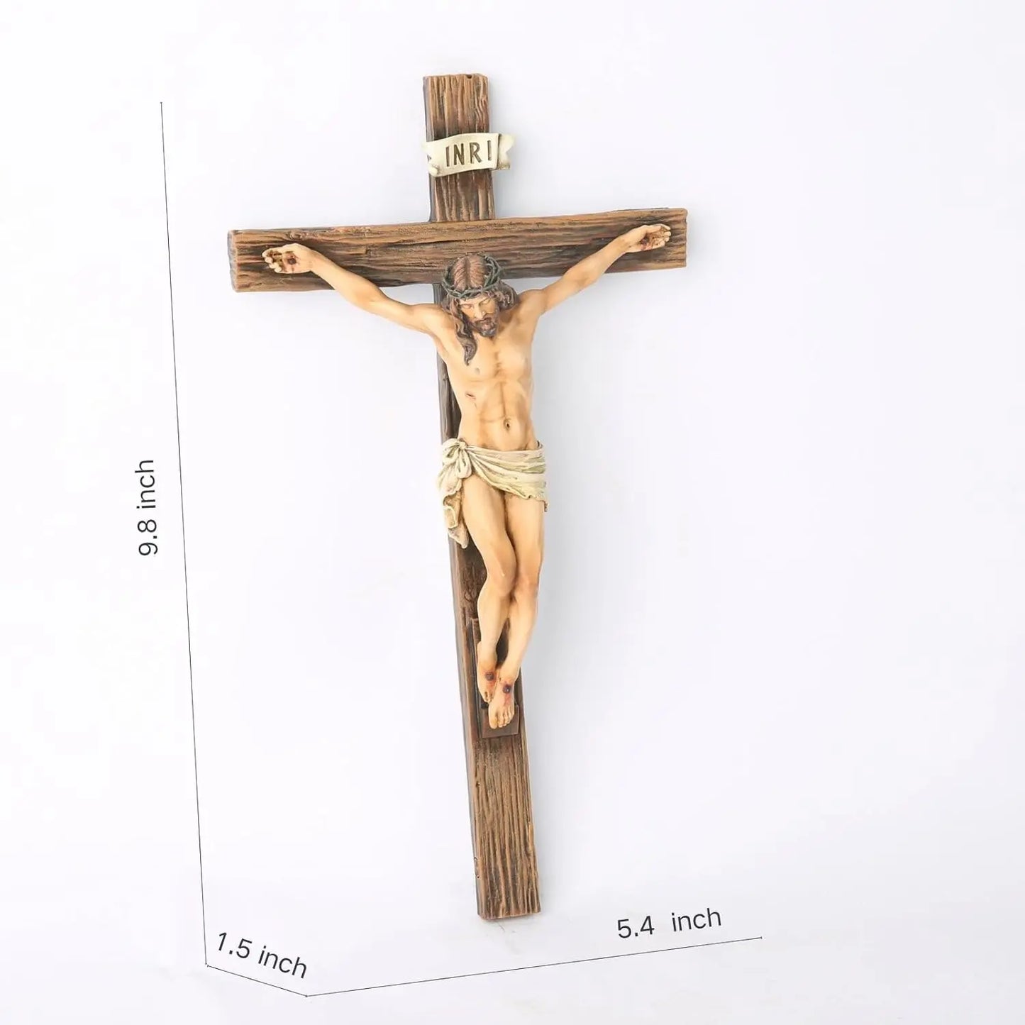 Jesus Christ Inspirational Wall Cross — Traditional Design — Natural Wood Grain Texture — Resin & Stone Wall-Mounted Cross