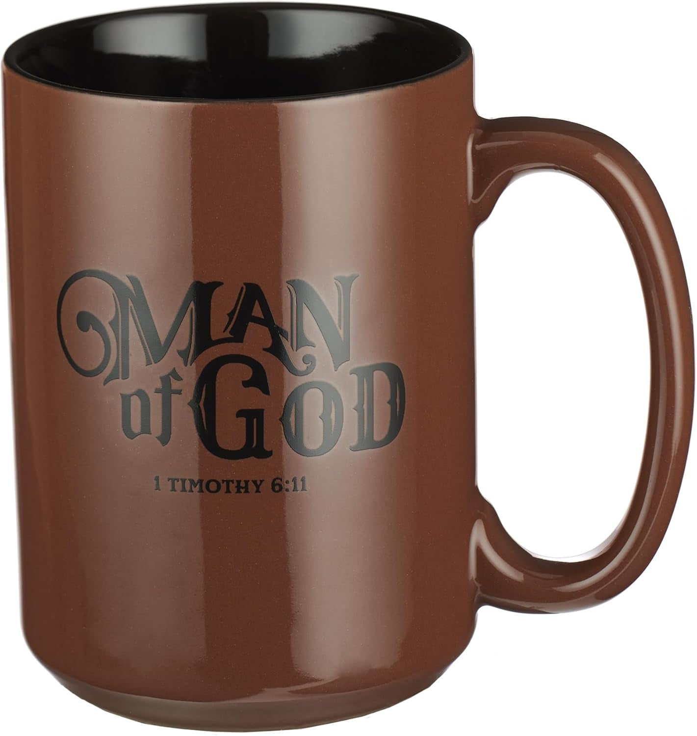 Brown Ceramic Coffee Mug – 14 Oz. Microwave and Dishwasher-Safe Inspirational Scripture Coffee and Tea Mug for Men, Dads, and Pastors with Bible Verse: Man of God – 1 Timothy 6:11