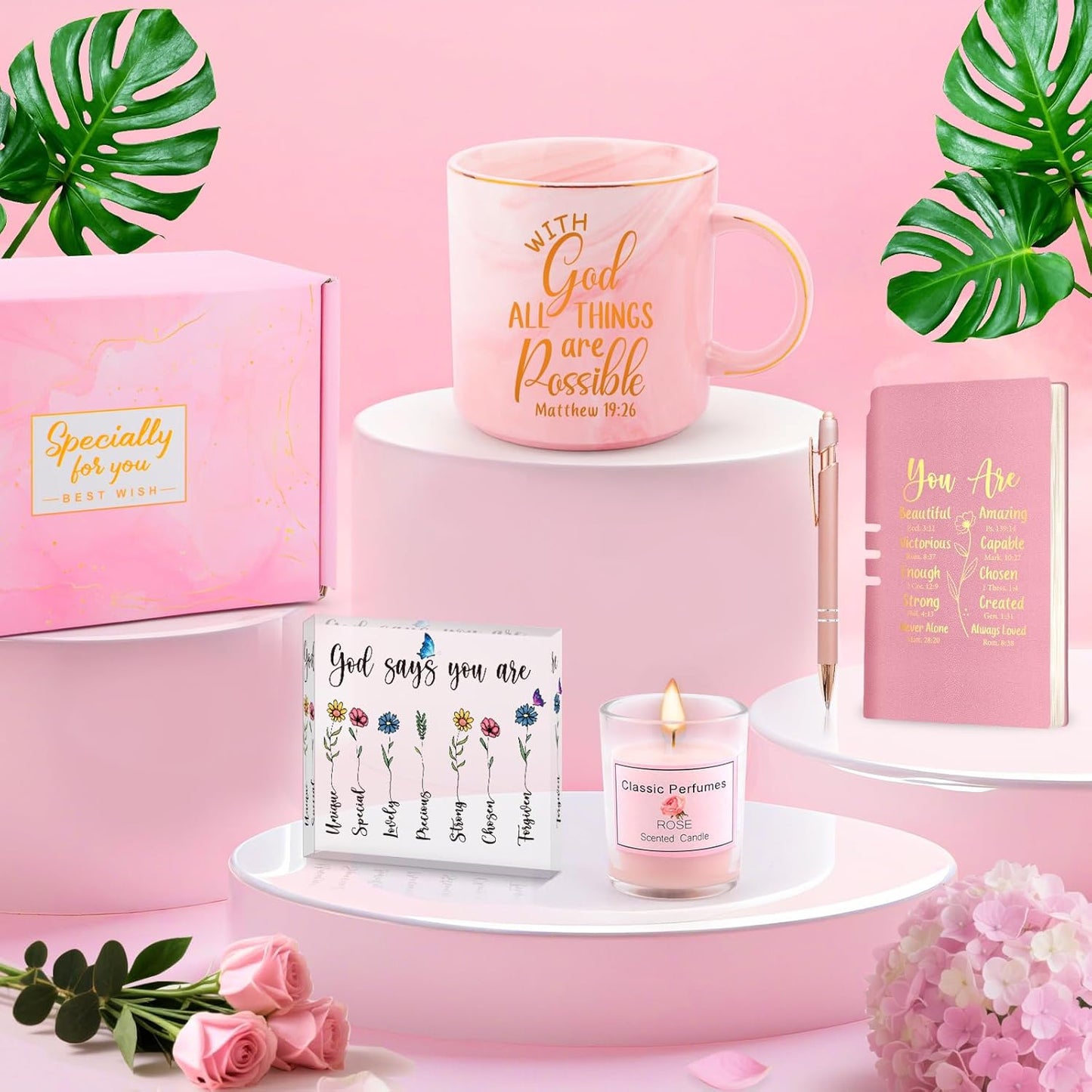 Christian Gifts for Women Faith Based Gift Bible Verse Religious Gifts for Girl Catholic Baptism Inspirational Spiritual Gift Sister Friend Wife Mom with God All Things Are Possible Mug Set