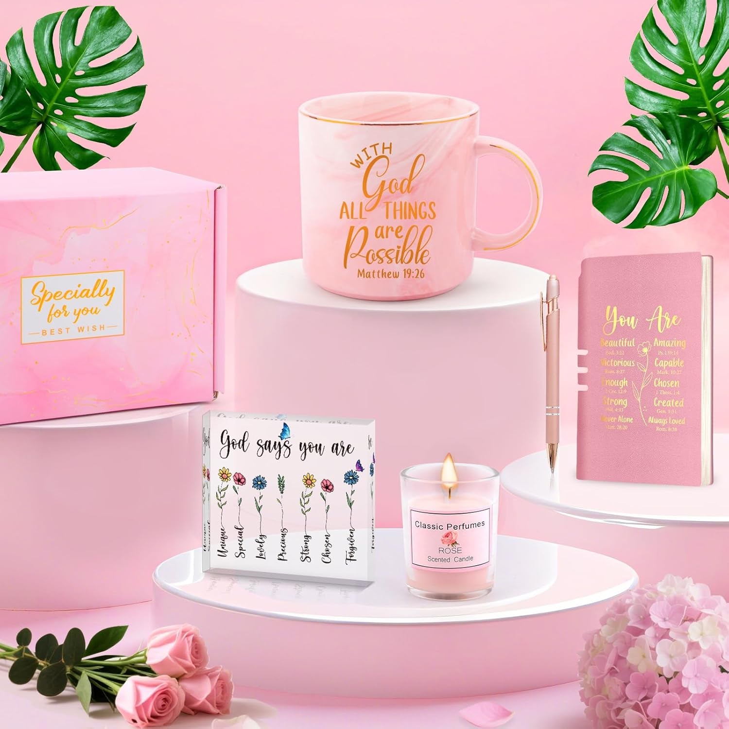 Christian Gifts for Women Faith Based Gift Bible Verse Religious Gifts for Girl Catholic Baptism Inspirational Spiritual Gift Sister Friend Wife Mom with God All Things Are Possible Mug Set